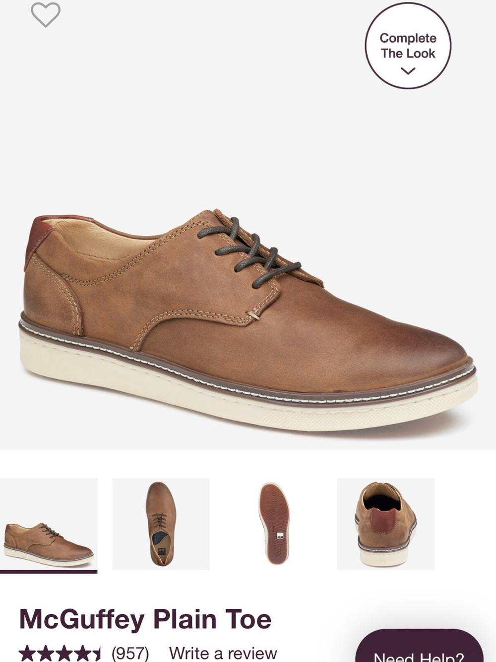 Johnston & Murphy McGuffey Plain-Toe Oxford in Brown Leather with Cream Sole